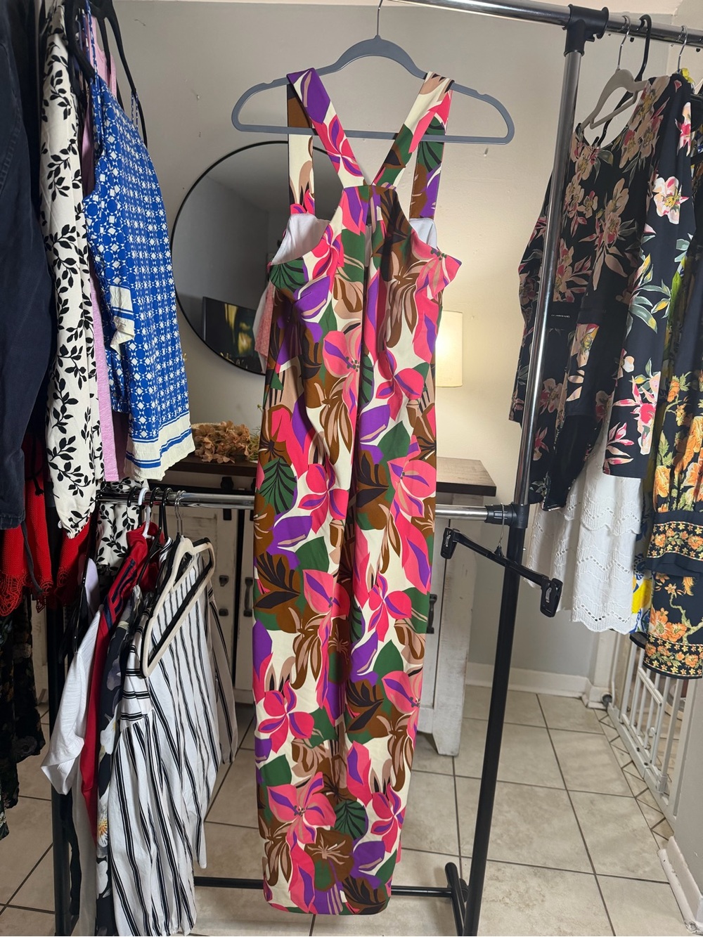 Boston Proper Pink, Brown & Green Floral Maxi Dress L